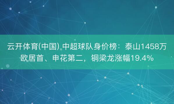 云开体育(中国) 中超球队身价榜:泰山1458万欧居首、申花第二,铜梁龙涨幅19.4%